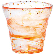 可可屋日本進(jìn)口石塚硝子津輕匠人手工制水華金箔玻璃茶杯酒杯精品木盒裝 F-71468夕 300ml