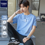 TEEK青少年短袖t恤男生休閑衣服 青少年夏季新款重磅水柔棉夏裝男上衣 【柔軟透氣】HA87L天藍 XL