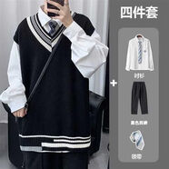 ARPGNHN四件套DK制服jk毛衣套裝男學院風V領馬甲背心針織衫襯衫情 4件裝[黑馬甲+白襯衫+領帶+西 3XL_[優(yōu)質面料]
