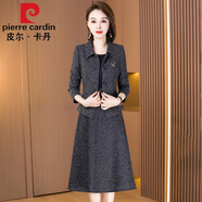 皮爾卡丹高檔品牌女裝小香風(fēng)套裝連衣裙女秋冬2022年新款氣質(zhì)名媛小個子秋裝毛呢兩件套套裝顯瘦 藏藍色 兩件套套裝 XL
