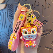 宿禮新年鑰匙扣國潮醒獅招財(cái)貓女卡通可愛書包掛件公仔掛飾汽車鑰匙鏈 國潮醒獅招財(cái)貓粉色