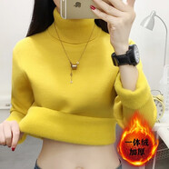 璦優(yōu)霏（aiyoufei）針織衫女秋冬新款一體絨高領(lǐng)毛衣女加絨加厚純色打底衫女保暖上衣 T3高領(lǐng) 黃色 XL 建議115-125斤左右