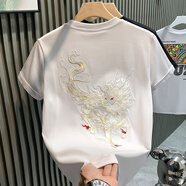 得芊逸歐貨潮牌國潮重工麒麟刺繡高級感輕奢男T恤短袖網(wǎng)紅新款半袖體恤 白色 XL(建議115-130斤內(nèi))