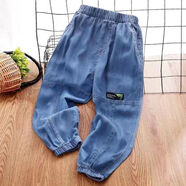 惠奴比超軟男童褲子超輕薄牛仔褲夏天薄款兒童男夏款春款帥氣春秋新款 綠標款防蚊褲深色 120
