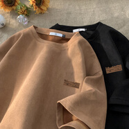 至唯 麂皮絨2026重磅小領(lǐng)口短袖t恤男士夏季美式復古潮牌流寬松衣服男 T3388咖啡色 XL（125-145斤）