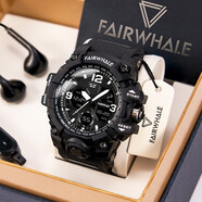 馬克華菲（FAIRWHALE）國表名牌男士手表大表盤多功能全自動時尚石英學(xué)生男表防水瑞士品質(zhì)腕表 （雙顯款）FW4230全黑
