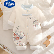 迪士尼（Disney）錦鯉國風(fēng)120g夾棉嬰兒連體衣秋冬長袖寶寶嬰兒衣服爬服嬰兒哈衣 云煙兔 【三層加厚】 80碼【建議寶寶體重：15-19斤】