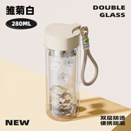 富光（FUGUANG）玻璃水杯女雙層隔熱帶濾網(wǎng)泡茶杯男生高顏值便攜2023新款杯子 280ml米白色升級提繩+細密濾網(wǎng)+ 0只