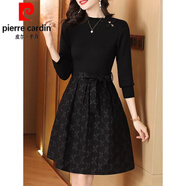皮爾卡丹（pierre cardin）假兩件黑色長袖連衣裙2025新款女春秋季氣質(zhì)裙子顯瘦字蓬蓬短裙針 黑色 2XL 【125-135斤】