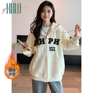 Halo Queen加絨衛(wèi)衣外套女秋冬保暖字母印花休閑外套舒適學(xué)生衛(wèi)衣H44D009