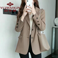 俞兆林小西裝女西裝外套女春秋款2023新款感網(wǎng)紅抖音韓版中長款女式外套 淺咖色 2XL 建議140-155斤