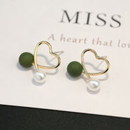 綠喆簡(jiǎn)約仿珍珠耳釘韓國甜美氣質(zhì)愛(ài)心小巧耳環(huán)個(gè)性潮耳飾520情人節 糖果色愛(ài)心珍珠 綠色