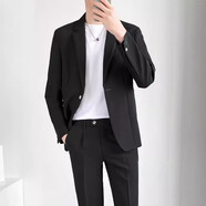 凡迪時(shí)尚（FANDISS）西裝男墜感休閑西服套裝男韓版痞帥輕熟小西裝外套裝西裝小西服 黑色【二件套】西裝+西褲 XL（140-160斤左右）