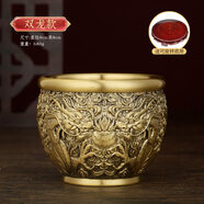 山迪百福缸銅制聚寶盆黃銅米缸聚寶盆擺件家用冰箱上辦公室店鋪工藝品 精雕雙龍缸-直徑約9CM（帶底座）