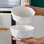 潔雅杰陶瓷面碗家用大號白瓷碗釉下彩6英寸大碗 米飯碗2只裝豎紋白瓷