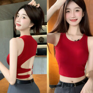 多菲尼森吊帶背心女帶胸墊綁帶性感美背內(nèi)搭露臍春夏季百搭棉無袖打底上衣 辣妹背心 紅色均碼