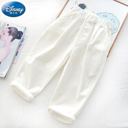 迪士尼（Disney）兒童褲子夏季薄款2024新款中小童純棉休閑防蚊褲男女寶寶九分褲子 白色 90 可開襠