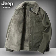 JEEP SPIRIT男士棉衣男休閑加厚外套冬裝新款男大碼寬松棉服加絨夾克男 軍綠色 XL