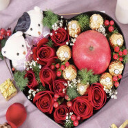 馨冠荔枝水果鲜花同城速递草莓旺仔车厘子网红花束送女友闺蜜生日礼物 玫瑰苹果巧克力心形礼盒