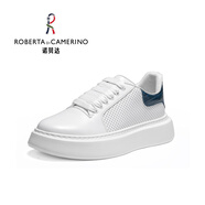 諾貝達(dá)（ROBERTA DI CAMERINO）2025春夏新款男士真皮厚底休閑百搭小白鞋舒適透氣增高系帶板鞋 白色DDE21088P 39 （歐美尺碼 偏大一碼）