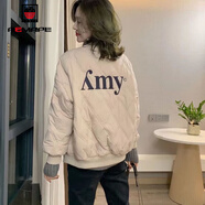 AEMAPE外套女2025春秋冬季新款棉服小個(gè)子菱形格棒球服短外套女裝上衣 米白色 XL _115-130斤