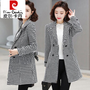 皮爾卡丹（pierre cardin）千鳥格毛呢大衣女中長款2025秋季新款收腰韓版修身呢子風(fēng)衣外套女 千鳥格 2XL