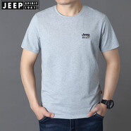 JEEP SPIRIT吉普休閑棉質(zhì)短袖t恤圓領(lǐng)大碼純色寬松半袖夏繡標體恤衫彈力薄款 灰色 XL (180) /100A建議150-155斤
