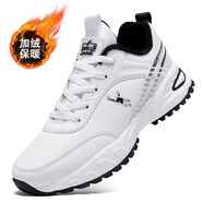 喬丹格蘭運動(dòng)鞋男秋冬季防水皮面男士輕便跑步鞋加絨保暖防滑棉鞋旅游鞋子 白色加絨棉鞋1039 39