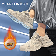 意爾康運動(dòng)鞋男秋冬季厚底老爹鞋加絨保暖厚底棉鞋 E54309245 米白 43