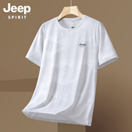 JEEP SPIRIT吉普涼感速干t恤短袖男夏季冰絲運動體恤2025新款男裝大碼上衣t衫 白色 2XL 推薦130-150斤