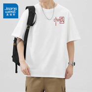 真維斯（Jeanswest）短袖T恤男夏季字母印花圓領純棉水洗潮牌寬松百搭男生半袖打底 9127白色 M 碼 100-120斤
