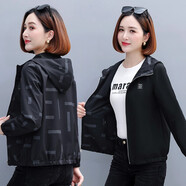 牧思特短外套女兩面穿風衣春秋季女裝新款夾克衫棒球服連帽女士上衣秋天 7606黑色 M