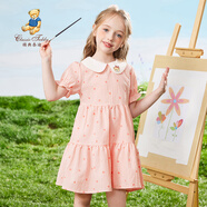 Classic Teddy女童連衣裙兒童公主裙中大童裝薄款淑女裙夏裝新款裙子兒童節(jié)禮物 愛心格子裙粉色 140