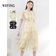 未風(fēng)（WIFING）雪紡襯衫翻領(lǐng)連衣裙女夏2025年夏季新款氣質(zhì)收腰顯瘦遮肉裙子 杏色 S