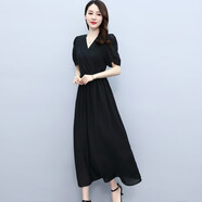 MARKYINXIANG天絲雪紡連衣裙女神范夏季2025新款高級感氣質(zhì)顯瘦法式流行長裙子 GJC6265 黑色  XL （建議120-135斤）