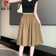 皮爾卡丹冰絲涼涼短褲女五分裙褲夏季薄款2025新款高腰褲顯瘦寬松休閑闊腿 卡其色 L 建議101-115斤