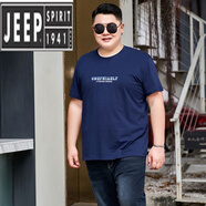 JEEP SPIRIT胖子短袖T恤男大碼純.棉衣服加肥加大寬松體恤夏季男裝上衣打底 深藍橫標 5XL 210-230斤