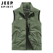 JEEP SPIRIT吉普馬甲男外穿男士高端春秋休閑背心上衣坎肩男裝 軍色 2XL