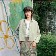 非魚(yú)2024春季新款文藝復古短款小外套百搭休閑女刺繡潮牌外套 淡綠 L