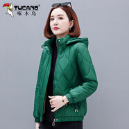 啄木鳥(niǎo)黑色棉服女款2025年新款冬季加絨保暖短款小棉衣厚外套 綠色 M (建議80-95斤)