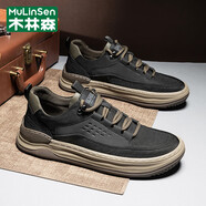 木林森（MULINSEN）品牌男鞋2025春夏新款潮流百搭板鞋耐磨防滑運動(dòng)鞋防臭休閑鞋子男 黑色（品牌男鞋） 40