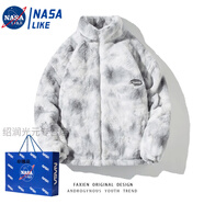 NASALIKE2025冬新款羊羔絨外套男毛絨棉衣男原宿風(fēng)情侶加厚棉服大衣保暖 扎染淺色 XL 135-155斤