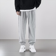 FitonTon休閑褲男秋冬季抽繩韓版加絨褲運動(dòng)褲子束腳運動(dòng)長(cháng)褲灰色XXL