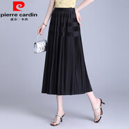 皮爾卡丹（pierre cardin）2025春季新款甜美糖果色拼接百褶高腰一字裙半身裙女顯瘦大擺裙子 黑色 均碼(90-150)