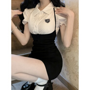 她戲 jk制服純欲風炸街學院風套裝女夏季吊帶連衣裙甜辣包臀裙子兩件 白襯衫(配領帶)+黑色連衣裙 S