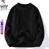 啄木鳥(niǎo)圓領(lǐng)針織毛衣男秋冬季寬松百搭條紋打底衫休閑潮流長(cháng)袖內搭 黑色 L (建議110-125斤)