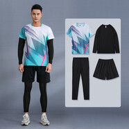 皓娜長袖羽毛球服套裝衣服男女速干四件套運動秋冬球衣乒乓球比賽訓練 1255A薄荷綠男四件套 L