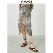 緯漫紀（VIMAGE）春季新款商場(chǎng)同款真絲不規則開(kāi)叉半身裙氣質(zhì)紋理包臀裙V1706305 卡其色87 L (3)