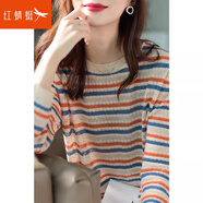紅蜻蜓長(zhǎng)袖T恤女2025新款洋氣鏤空上衣優(yōu)雅通勤小衫拼接彩條紋針織衫 桔色條紋 均碼 【適合80-145斤】