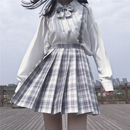 【JK制服官方】 溫柔一刀 現(xiàn)貨掉落jk制服格裙校供感格子短裙學生日系學院風百褶裙套裝全套女 格裙+長袖襯衫+領(lǐng)花+背帶 L【105斤左右】